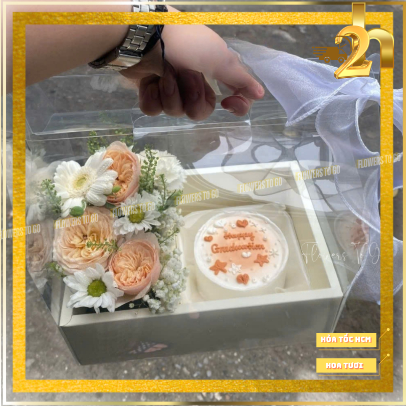 Set giỏ quà tặng Bánh Kem Sinh Nhật Và Hoa Tươi hỏa tốc HCM Flowers To Go