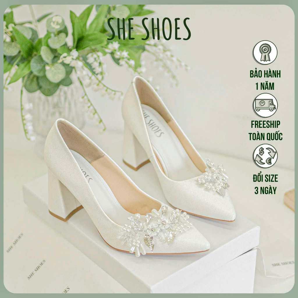 GIÀY CƯỚI NHŨ GÓT VUÔNG 7P DESIGN CHÙM HOA NGỌC - NEW ARRIVAL - GC07008