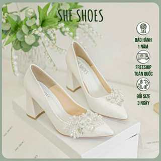 GIÀY CƯỚI NHŨ GÓT VUÔNG 7P DESIGN CHÙM HOA NGỌC - NEW ARRIVAL - GC07008