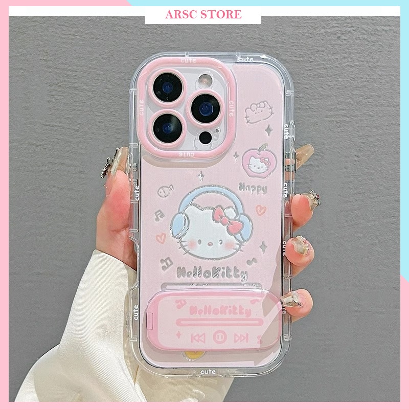 Ốp Lưng iPhone In Hình Kittie Tích Hợp Giá Đỡ Và Gương cho Iphone 11 12 13 14 15 16 17 Pro Max Plus