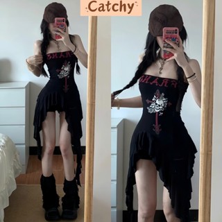 Set bộ nữ - áo ống tua rua in hình cá tính phối quần short đùi cạp trễ phong cách Y2K CATCHYSTORE