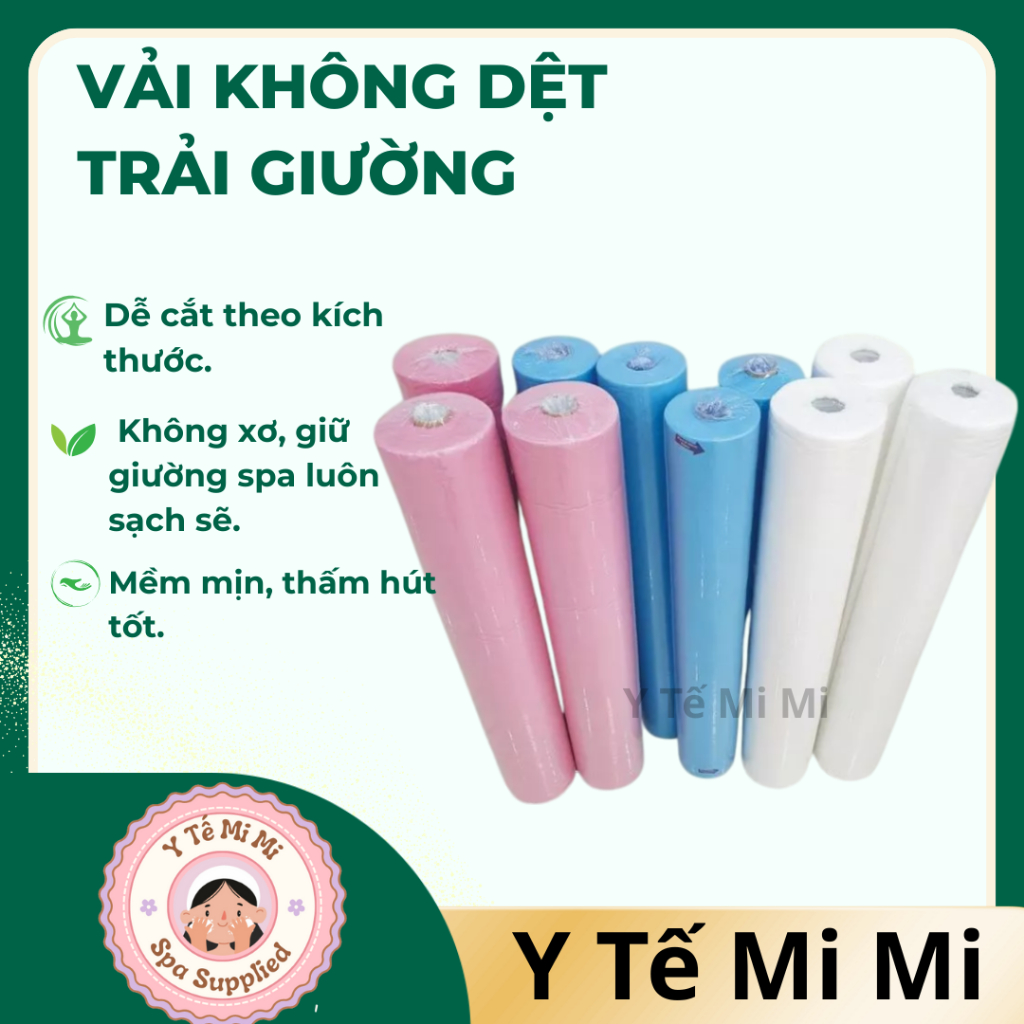 Vải không dệt trải giường phun xăm, Spa, ( cuộn 50 tấm miếng lót giường 80x180cm ), vải spa có chữ khoét mặt