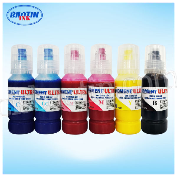 Mực Epson Pigment Ultra 100ml, mực pigment chống lem cho máy Epson, in tem nhãn decal ảnh