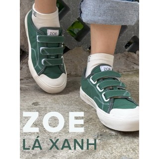   Hàng Mới  Giày Quai Dán Vải ZOE Lá Xanh Sneaker màu Xanh Bộ Đội Unisex đế cao su tăng chiều cao 