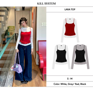 Áo thun tay dài xuyên thấu ren LARA phối hai dây layer bèo - KILL SYSTEM