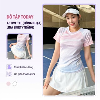 Set đồ tập thể thao áo Active Tee hồng nhạt mix chân váy Lina skirt trắng Today U Wear