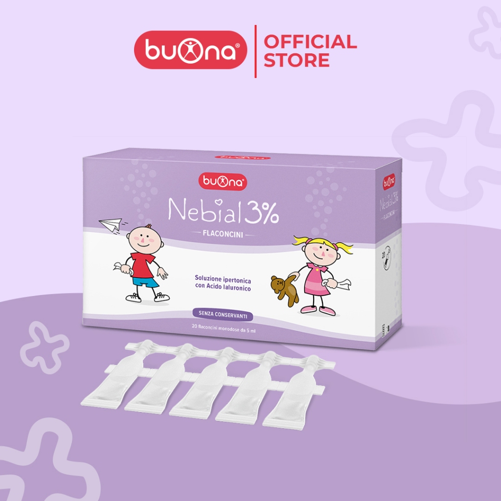 Buona Nebial/ Nebianax 3% Flaconcini, Dung Dịch Nhỏ Mũi Giảm Sổ Mũi, Nghẹt Mũi - Hộp 20 ống 5ml