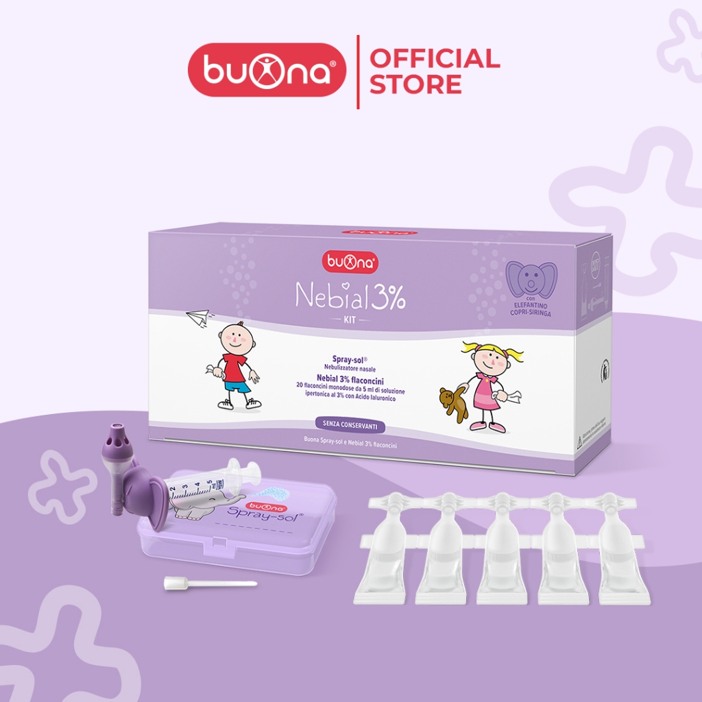 Buona Nebial 3% KIT - Bộ Rửa Mũi, Xịt Xông Làm Sạch Khoang Mũi Toàn Diện, Kèm 20 Ống Nebial 3% 5ml