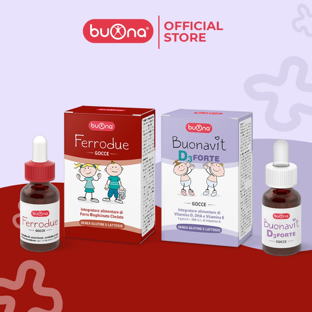 Combo Vi Chất Thiết Yếu Sắt - DHA - D3 Gồm Sắt II Hữu Cơ Buona Ferrodue và Buona D3Forte - Giúp Con 