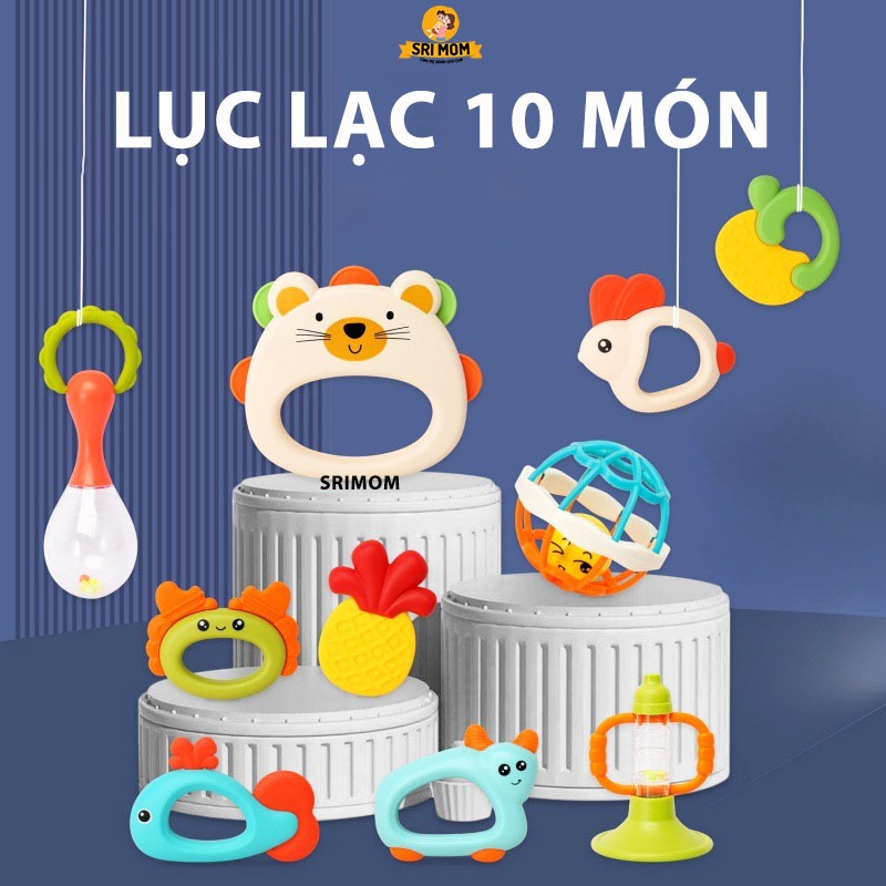 Lục Lạc 10 Món Kết Hợp Gặm Nướu, Đồ Chơi Xúc Xắc Có Âm Thanh Vui Tai Kích Thích Thính Giác - Thị Giác Cho Bé
