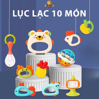 Lục Lạc 10 Món Kết Hợp Gặm Nướu, Đồ Chơi Xúc Xắc Có Âm Thanh Vui Tai Kích Thích Thính Giác - Thị Giác Cho Bé