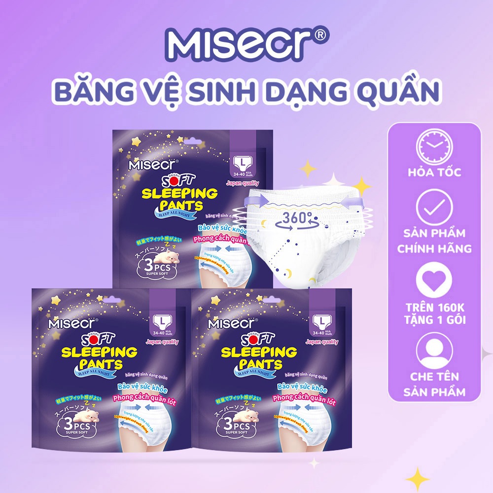 Băng vệ sinh nữ thương hiệu Misecr gói 9 miếng/3 gói, băng vệ sinh siêu mỏng, thoáng khí cho nữ