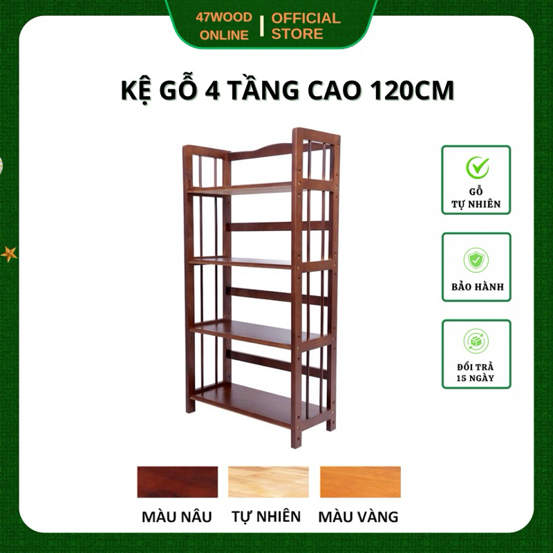 47WOOD Kệ gỗ 4 tầng gỗ cao su - Kệ sách 4 tầng bằng gỗ 47wood nhiều size