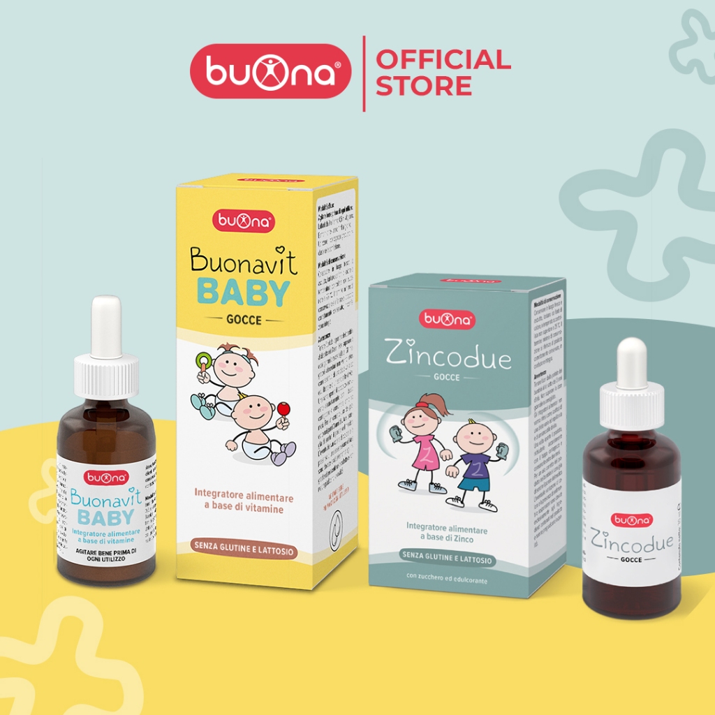 Combo tăng cường đề kháng, giảm ốm vặt cho trẻ - Vitamin tổng hợp Buonavit Baby và Kẽm hữu cơ Buona 