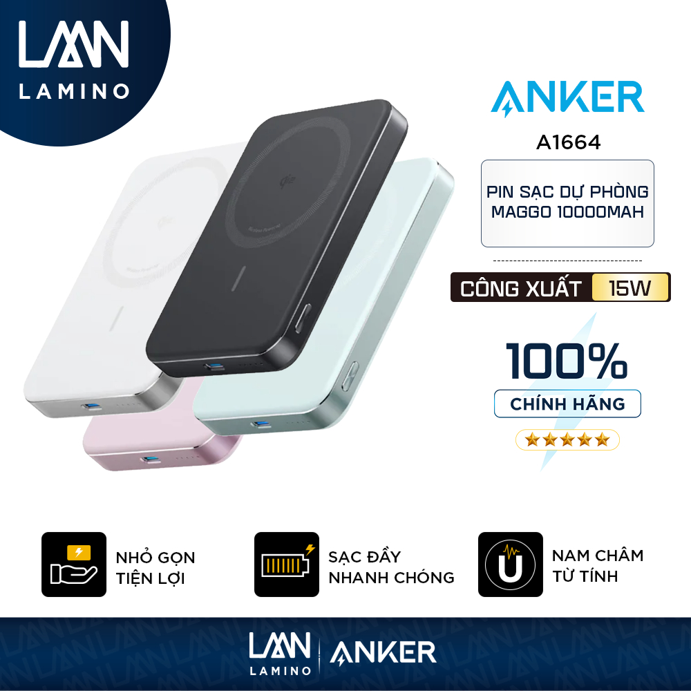Pin Sạc Dự Phòng Không Dây Anker MagGo 10.000 mAh, Anker MagGo Power Bank (10K, Magnetic Wireless) -
