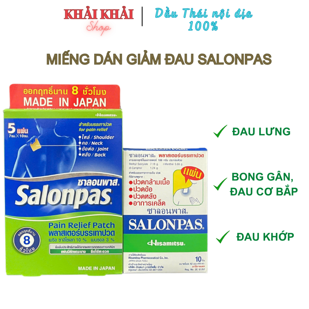 Miếng dán giảm đau Salonpas, cao dán giảm đau salonpas
