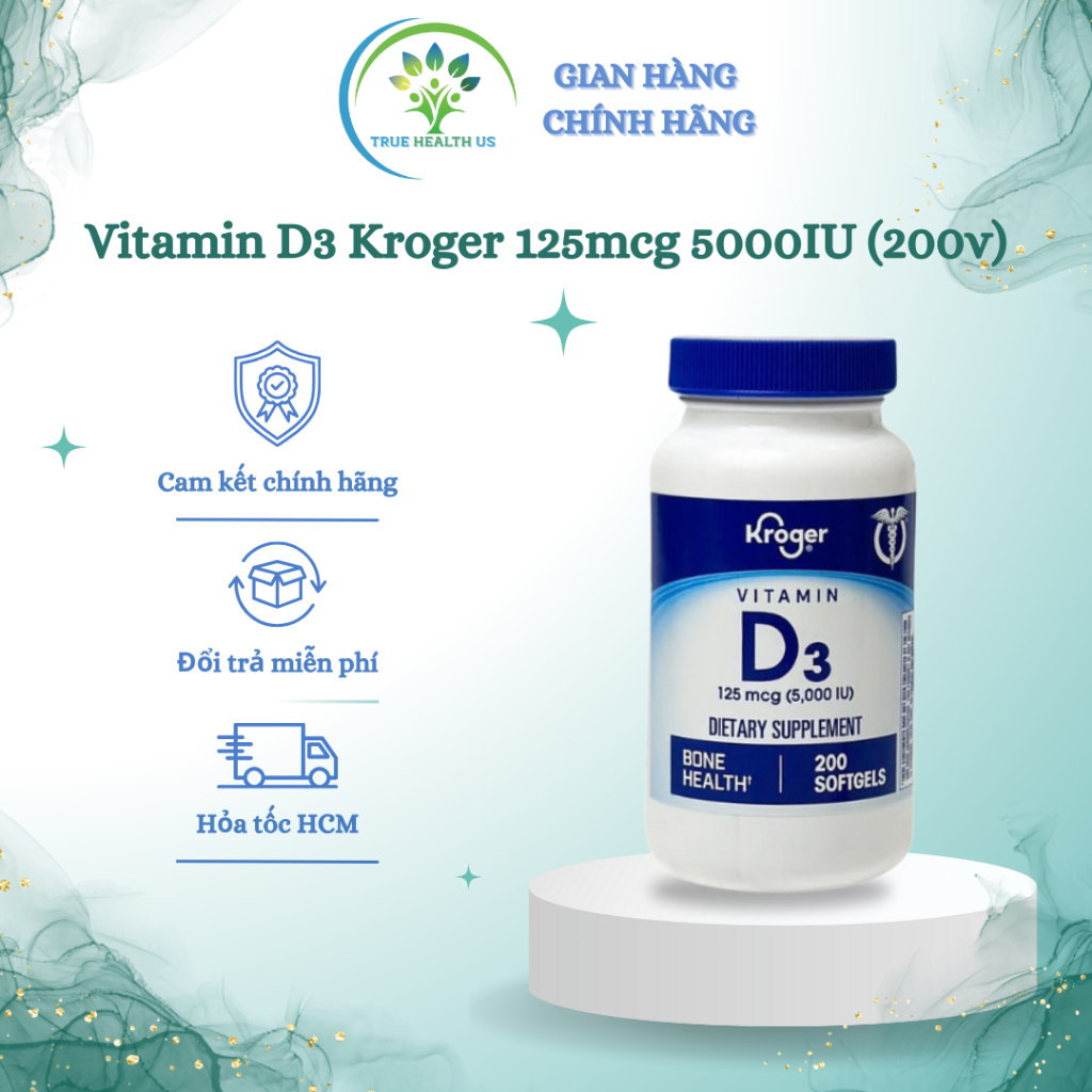 Viên Uống Bổ Sung Vitamin D3 Kroger 125mcg 5000IU (200v)