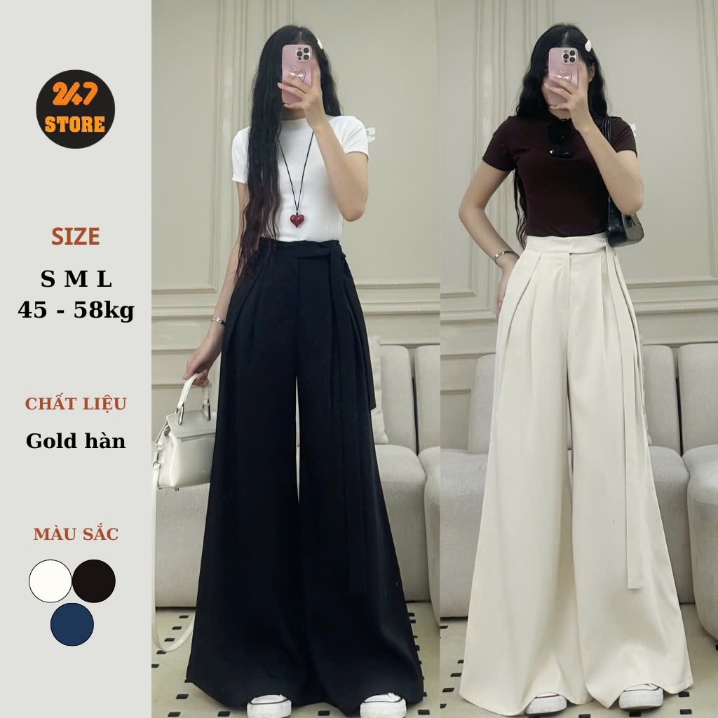 Quần ống suông 247Store cạp cao ống rộng dáng dài phối dây cá tính 447 ống 44cm