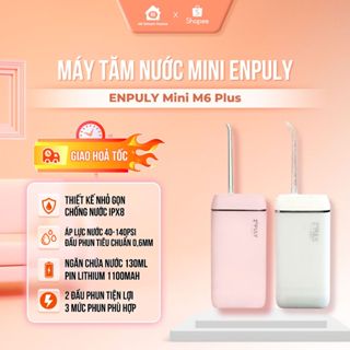 Máy tăm nước ENPULY Mini M6 Plus, 3 chế độ làm sạch, ngăn 130ML, chống nước IPX8, thiết kế nhỏ gọn kèm 2 đầu phun
