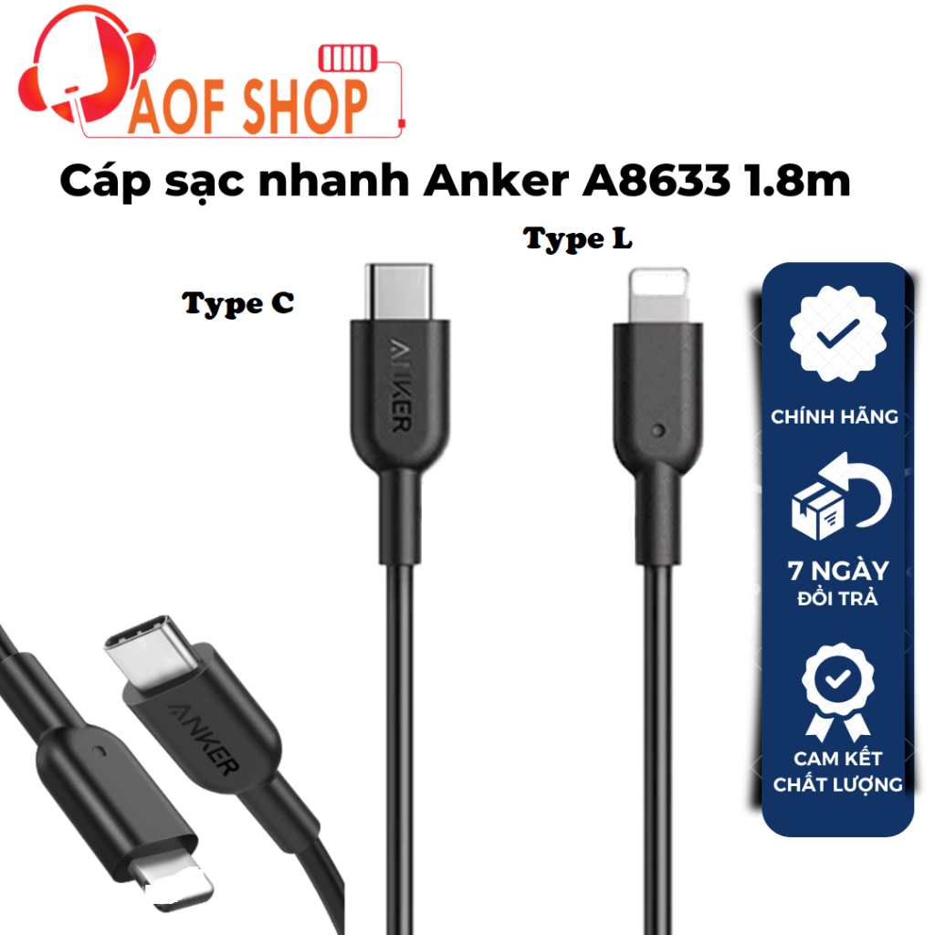 Cáp Anker A8633 C to L độ dài 1.8m (Hàng used Nobox )