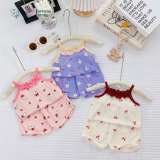 COMBO 3 Bộ Quần Áo 2 Dây Cổ Bèo Nhún Bé Gái Thun Tăm Lạnh, Đồ Bộ Mùa Hè Bé Gái Size 6-16kg