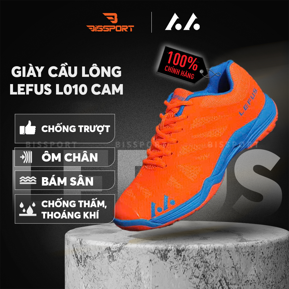 Giày Cầu Lông Lefus Chính Hãng L010 Cam Full - Giày Nhẹ, Thoáng Khí - Êm Ái - Chống Trượt - Ôm Chân 