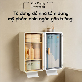  Hộp Đựng Đồ Dán Tường 3 Tầng Cửa Trong Suốt Tủ Nhựa Đựng Giấy Mỹ Phẩm Vật Dụng Cá Nhân Tiện Lợi 
