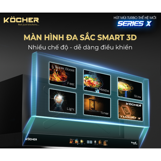 Turbo Smart X3D 350D/T/N - Máy Hút Mùi Âm Tủ KOCHER - Màn Smart 3D cảm ứng