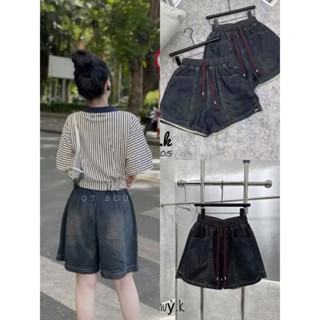 Quần Short Bò Jeans Nữ Ống Rộng, Quần Sooc Denim Cạp Cao Phối Lưng Chun Túi Kiểu Màu Đen Bụi Phong Cách Ulzzang