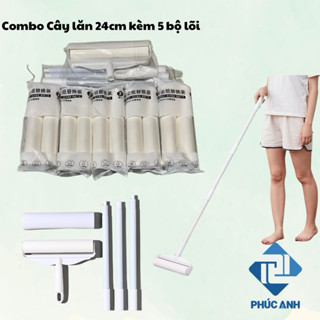 [SET CÂY LĂN DÀI KÈM 5 BỘ LÕI 24CM] Cây Lăn Có Thanh Nối Dài 24cm Lăn Bụi Quần Áo, Sofa, Trần Nhà