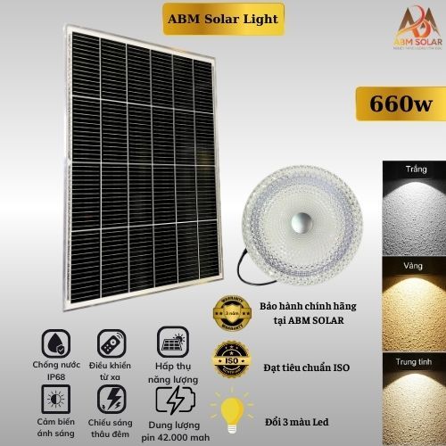 [ 600W] Đèn Ốp Trần Năng Lượng Mặt Trời, Điều Chỉnh 3 Màu Led, Hàng Chính Hãng ABM SOLAR