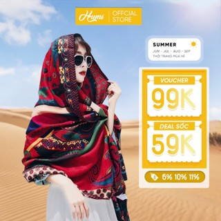  Khăn choàng thổ cẩm HUMI quàng cổ nữ chống nắng đi biển mùa hè họa tiết tươi mát chất linen cao cấp 