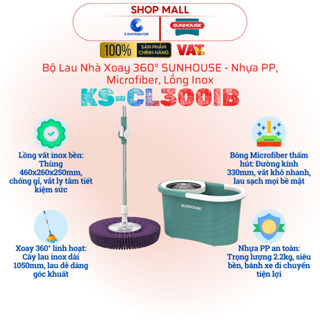 [HỎA TỐC] Bộ lau nhà xoay 360° SUNHOUSE KS-CL300IB - Nhựa PP, Microfiber, Lồng Inox - Hàng chính hãng