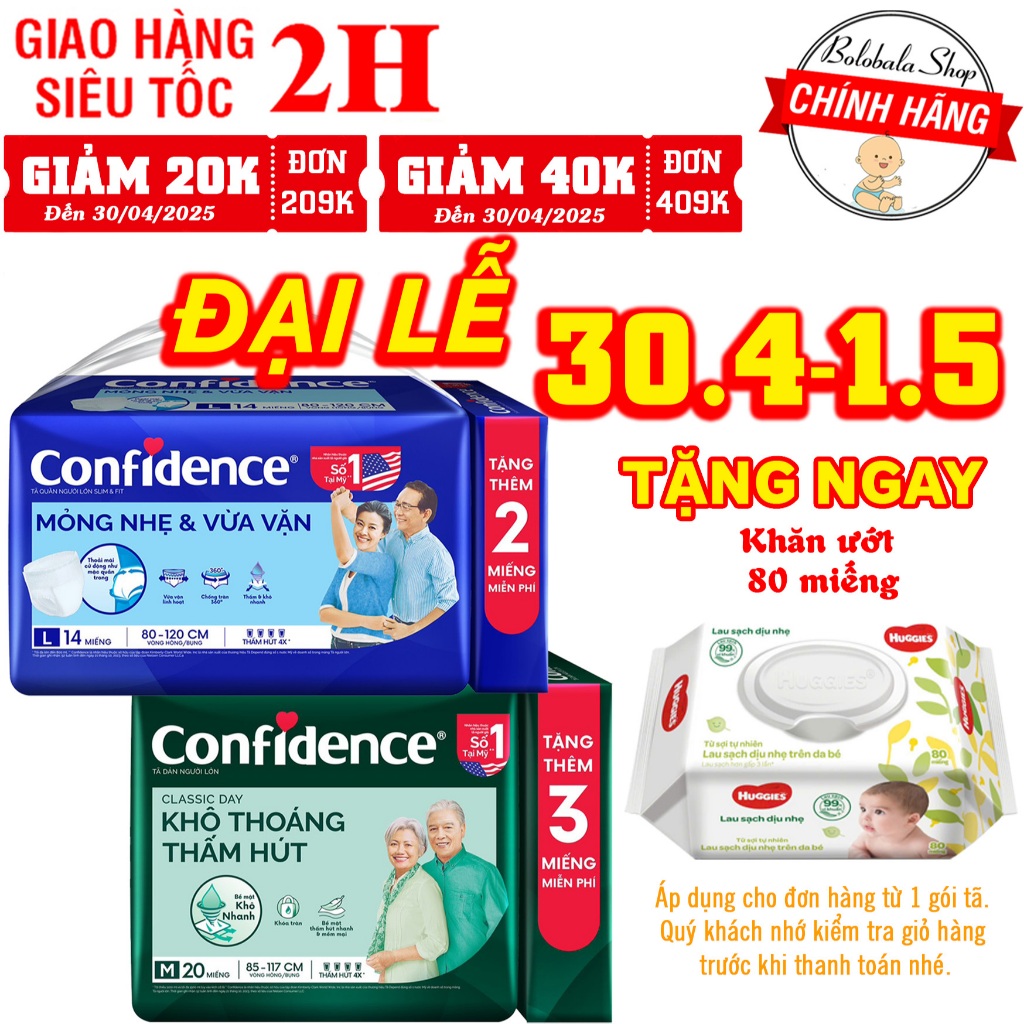 [TẶNG KHĂN ƯỚT HUGGIES] Tã quần/ Tã dán người lớn CONFIDENCE size M, L