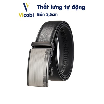 Dây thắt lưng nam da bò Vicobi TLE3, dây lưng khóa tự động bản 3,5cm