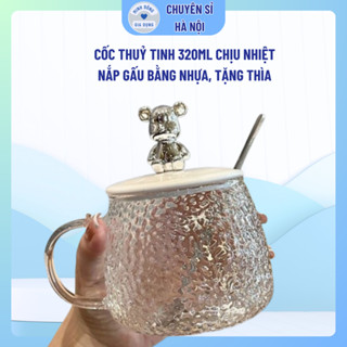  Cốc thủy tinh nắp gấu Bear chịu nhiệt cao 320ML ly thủy tinh chịu nhiệt lên tới 150 độ 