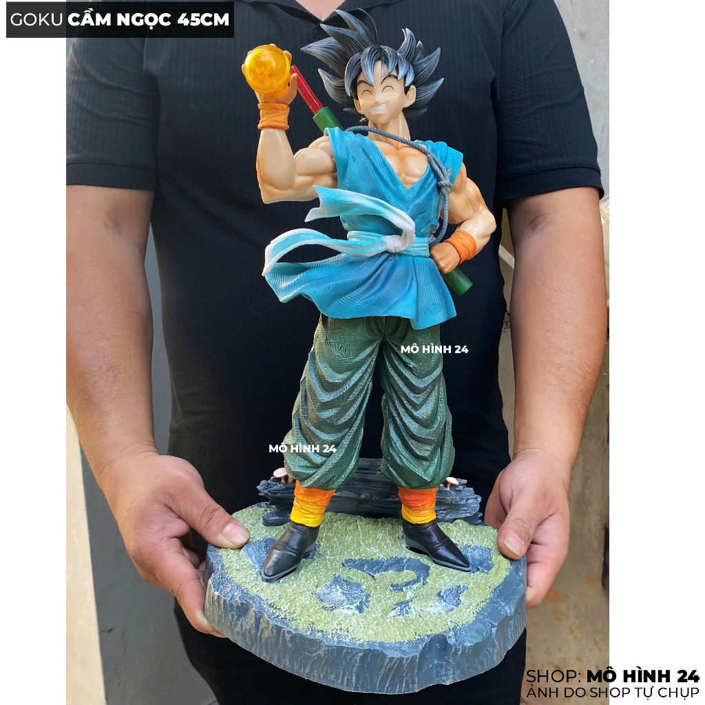 [CÓ SẴN] Đồ chơi trang trí Goku cầm Ngọc 45cm dragon ball bảy viên ngọc rồng Songoku cười có đế Mô h