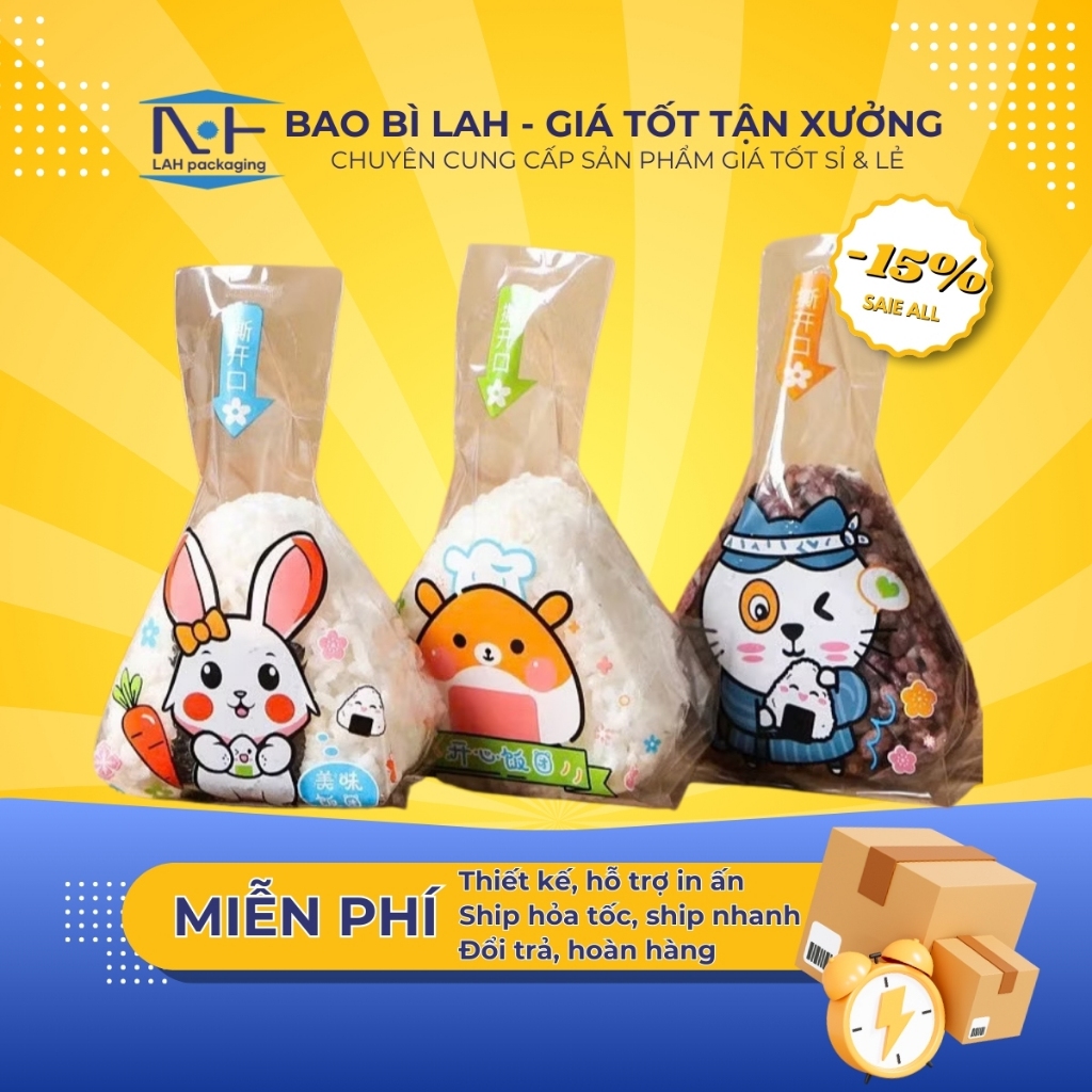 Combo 50-100 Túi đựng cơm nắm, túi đựng cơm tam giác túi bóng đựng cơm onigiri túi bóng kính đựng cơ