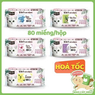 KHĂN ƯỚT KITCAT dành cho chó mèo, hỗ trợ vệ sinh thú cưng sạch và tiện lợi - Hộp 80 miếng