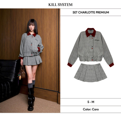 [PREMIUM] Set áo khoác bomber phối chân váy xếp ly CHARLOTTE - 𝐊𝐈𝐋𝐋 𝐒𝐘𝐒𝐓𝐄𝐌