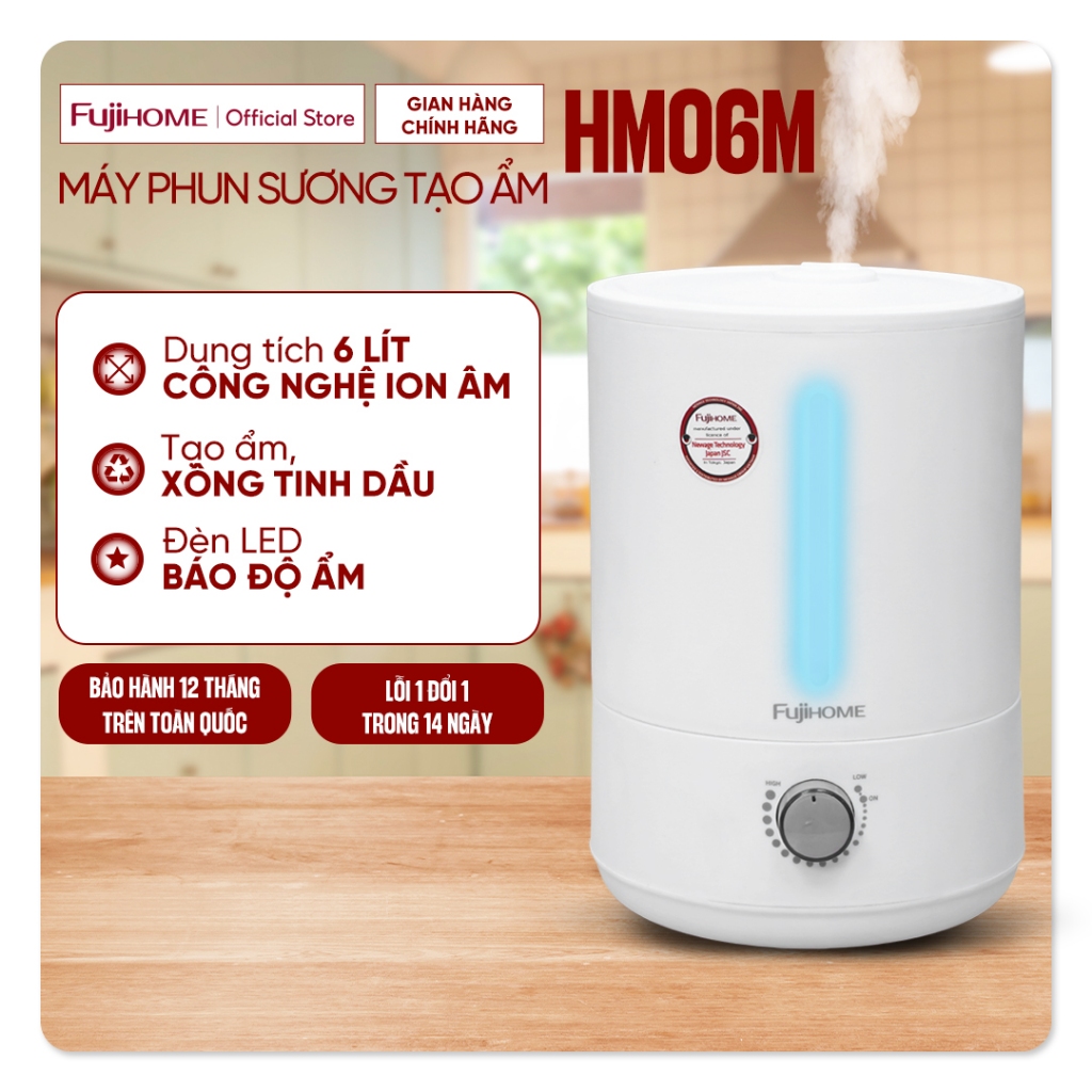 Máy tạo độ ẩm không khí phun sương Fujihome HM06M, Máy xông khuếc tán tinh dầu bù ẩm 6 Lít phòng khách phòng ngủ