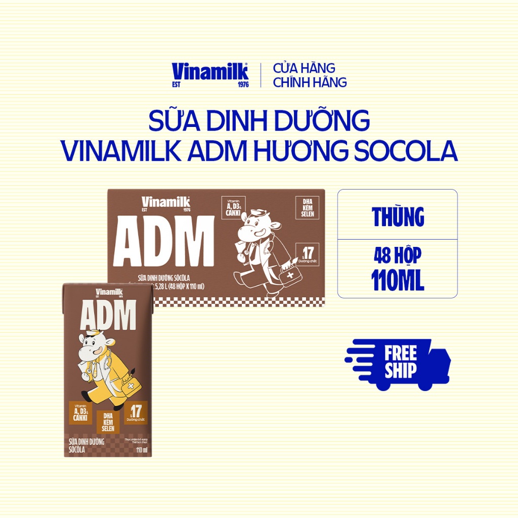 Thùng 48 hộp Sữa dinh dưỡng Socola Vinamilk ADM 110ml