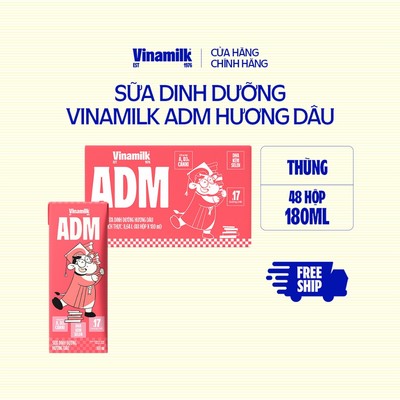 Thùng 48 Hộp sữa dinh dưỡng Vinamilk ADM Hương dâu 180ml