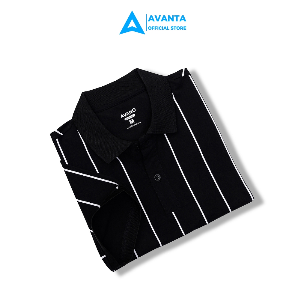 Áo polo nam đen kẻ sọc vải Cotton thoáng mát mềm mịn AVANTA in kẻ trẻ trung PL04