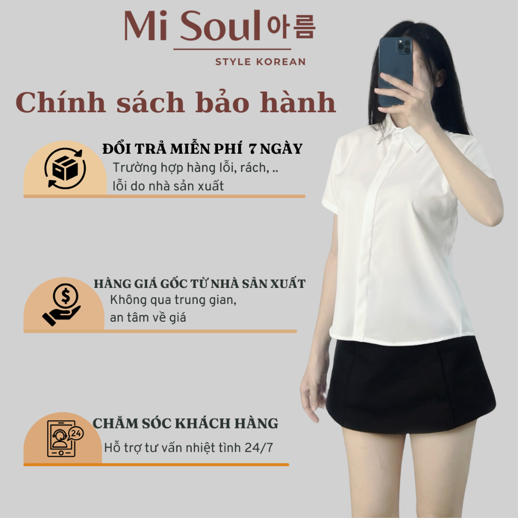 Áo Sơ Mi Nữ Cộc Tay MiSoul Chất Kate Lụa Mềm Mại BigSize, Áo Trắng Học Sinh Tay Ngắn 419 | BigBuy360 - bigbuy360.vn