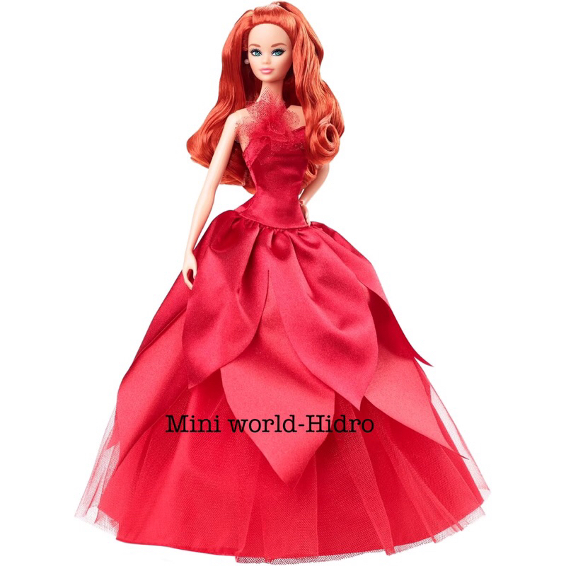S164 Búp bê Barbie Signature 2022 Holiday Doll With Red Hair Wearing Red chính hãng Mattel body mode