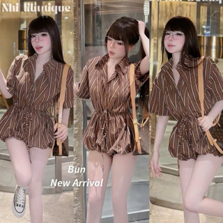 jumpsuit nữ sang chảnh,jumpsuit nữ cộc tay phối kẻ thêm dây chun buộc hông mặc đi chơi xinh xỉu C326