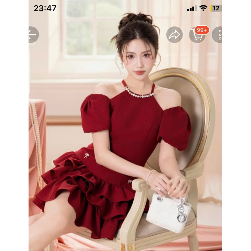 pass váy ZAMY SHOP size M Váy cổ yếm 3 tầng tiểu thư