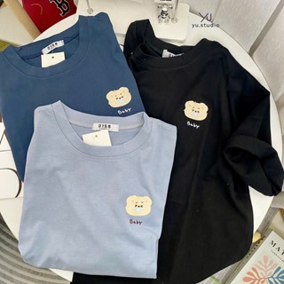 áo thun nữ YUSTUDIO 3158 cotton khô, áo thun nam nữ form rộng mẫu Gấu Baby