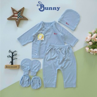 Bộ cài chéo sơ sinh 5 món thun lạnh Modal mềm mát cao cấp Bunny cho bé 3-6kg